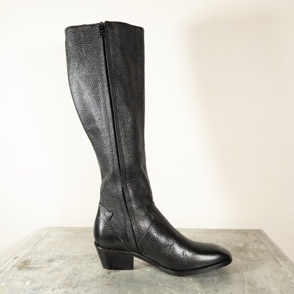 Dorateymur Luxury Tall Riding Boots Pebbled Leather Black 37 US 7 - Picture 4 of 9